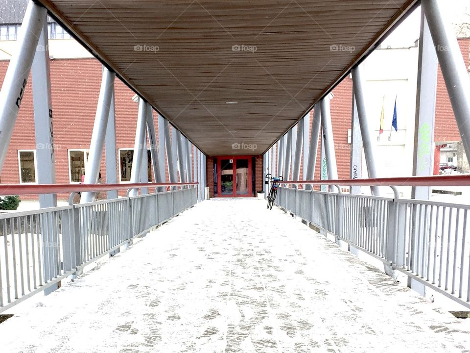 Snowy bridge in wintertime