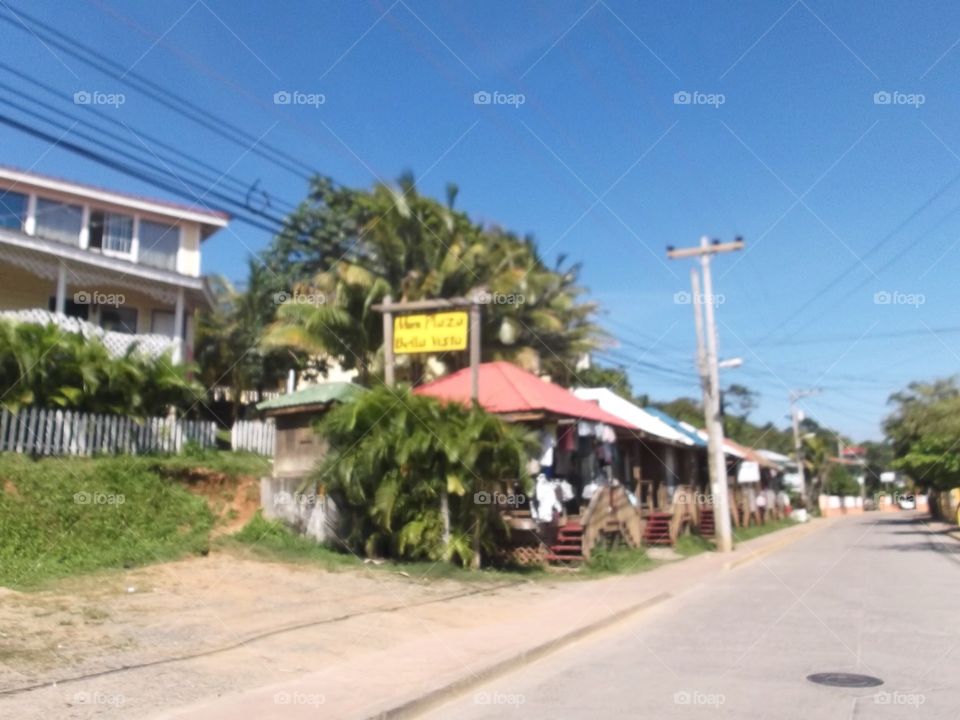 Photo from moving car traveling in Roatan, Honduras