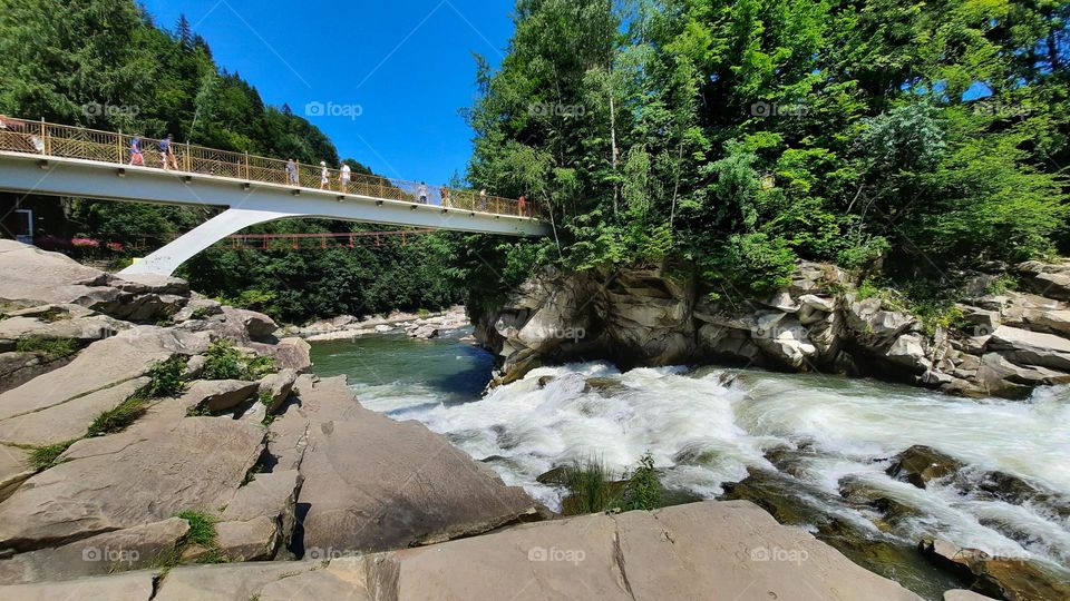 River bridge Carpathians rocks