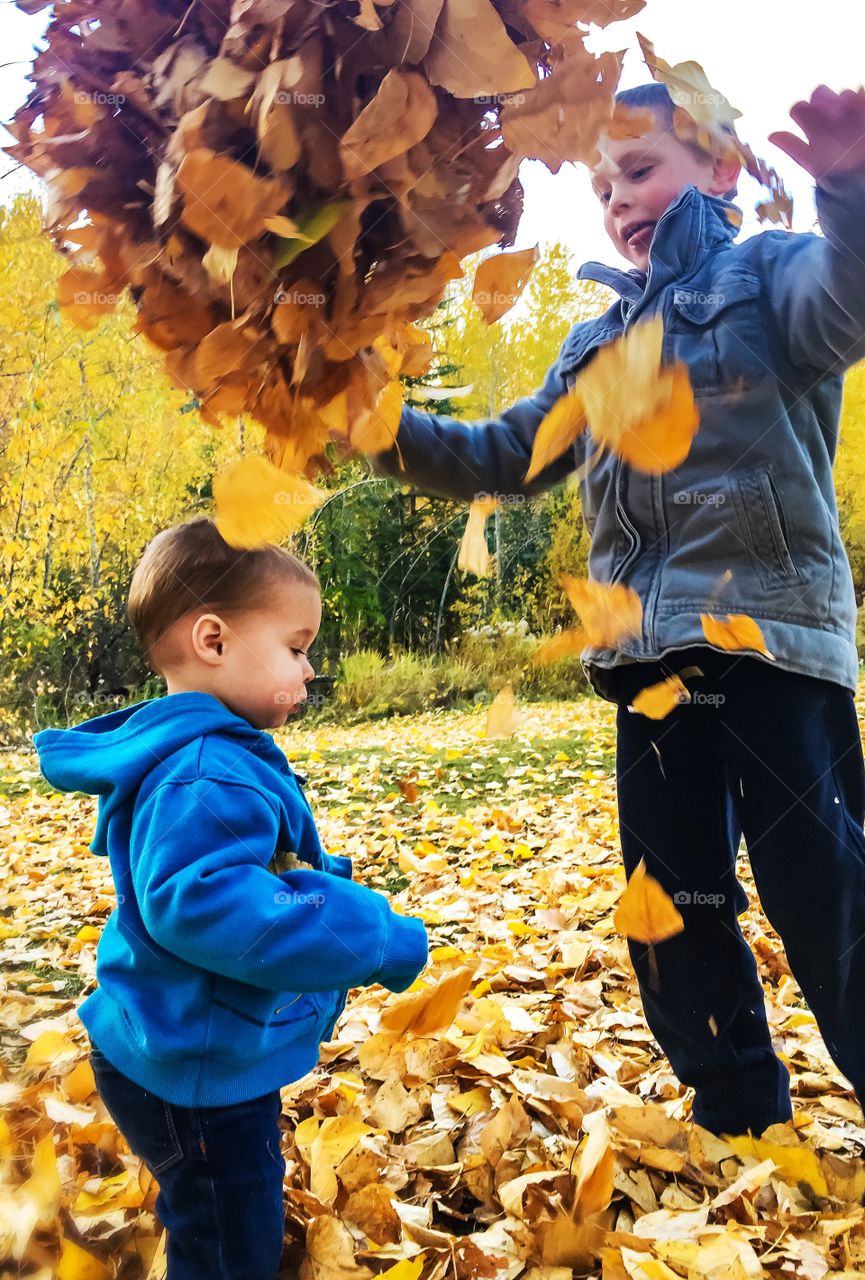 Leaf bomb for his baby brother 