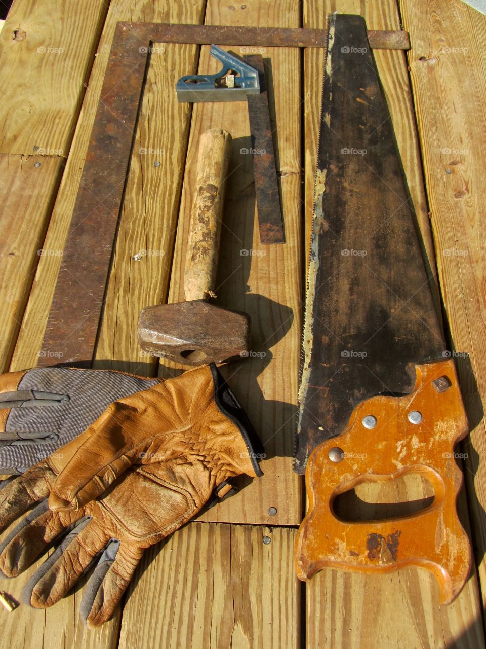 Variety of hand tools on table