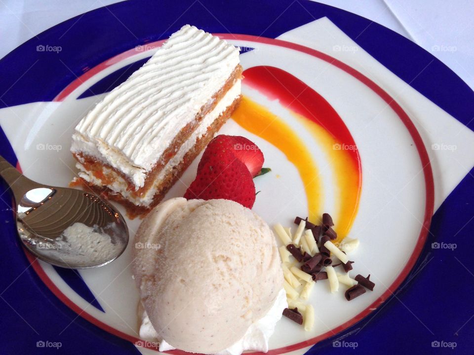 Cake and ice cream in plate