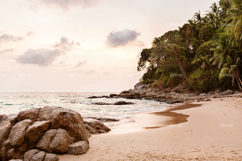 Beach landscape on sunset 