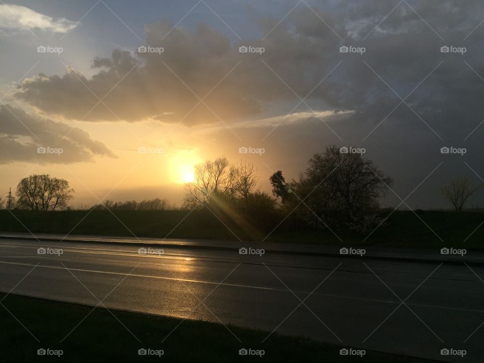 Sunset on the road