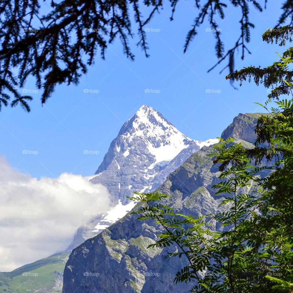 The Eiger is a 3970 m high mountain in the Bernese Alps of Switzerland, part of the Jungfrau-Aletsch-Bietschhorn complex declared a World Heritage Site by UNESCO in 2001. [1] It is the easternmost peak of the chain which extends across the Mönch (4099 m) and the Jungfrau (4158 m). The northern slope of the mountain rises about 3 km above the Grindelwald and other inhabited valleys of the Bernese Oberland, and the southern face lies opposite the Jungfrau-Aletsch region, covered by some of the largest glaciers in the Alps.