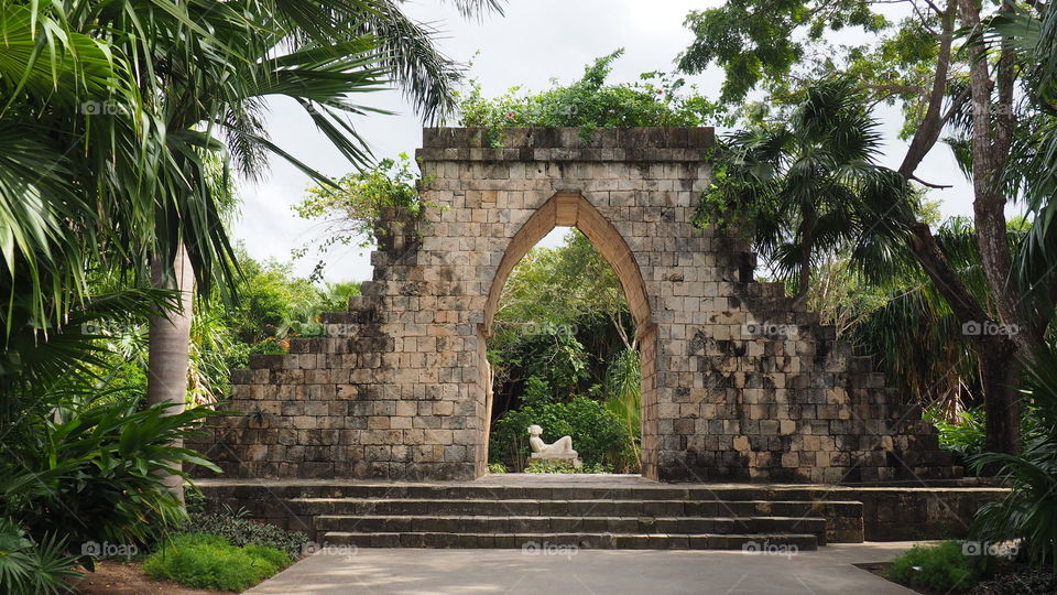 Mayan ancient architecture. Mayan old architecture and sculpture located in the caribbean coast of Mexico, depicting a cultural value