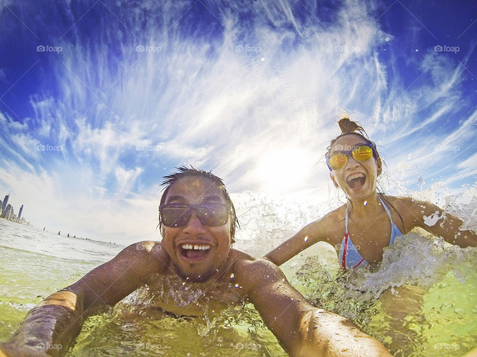 Couple enjoying in sea