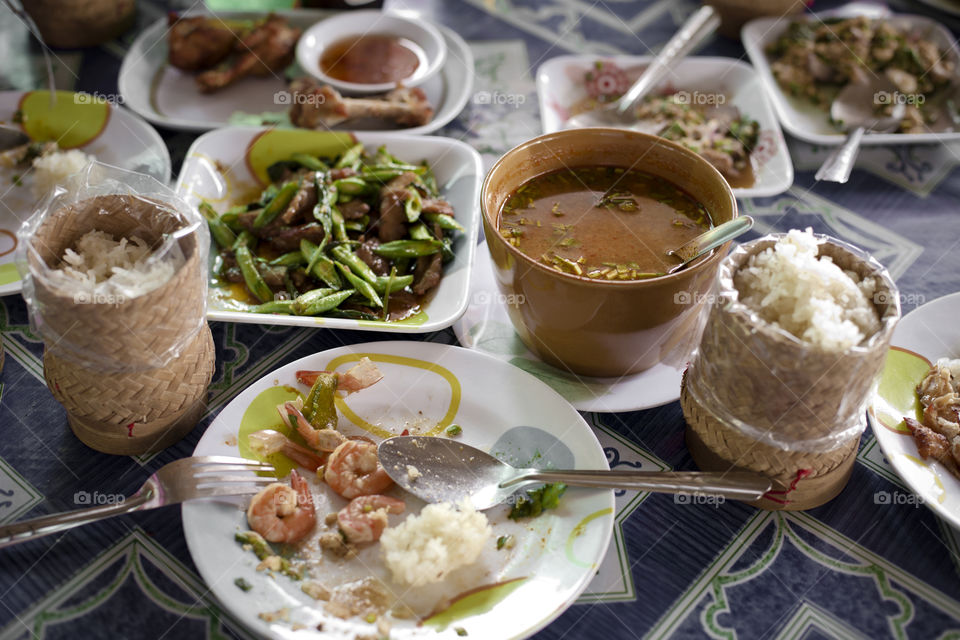 Thai meal served on the  table
