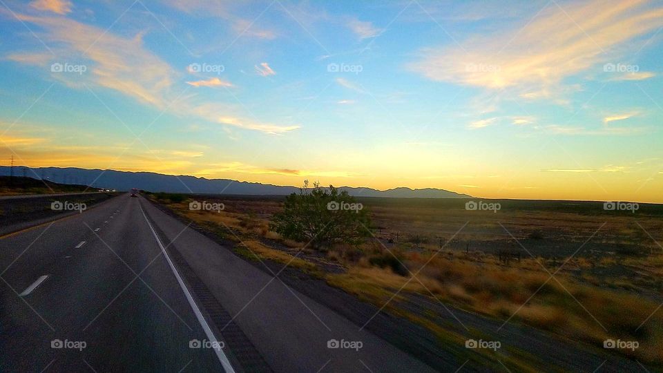 horizontal. Golden sunset in West Texas.