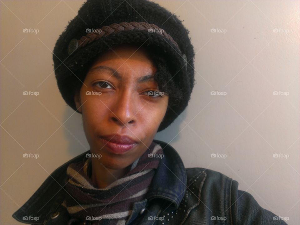 Selfie of a girl with a hat on her head