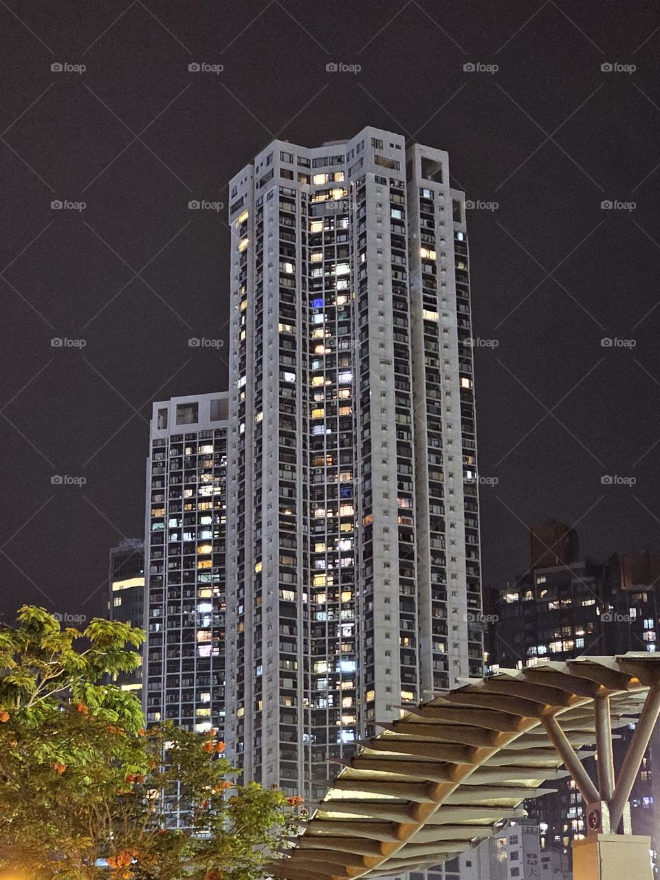 Looking at Park Tower at night from Hong Kong Victoria Park