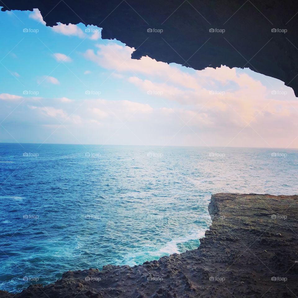 View from the cave to the sea below