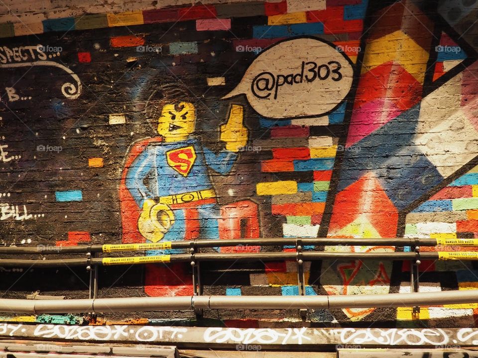 LEGO theme graffiti mural on the Leake Street in London.
