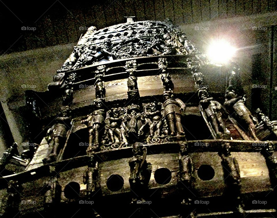 Ancient Battleship Detail. Stern of the Battleship Vasa Stockholm Sweden