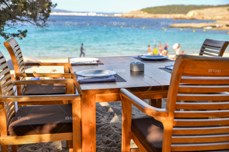 Restaurant table with sea view