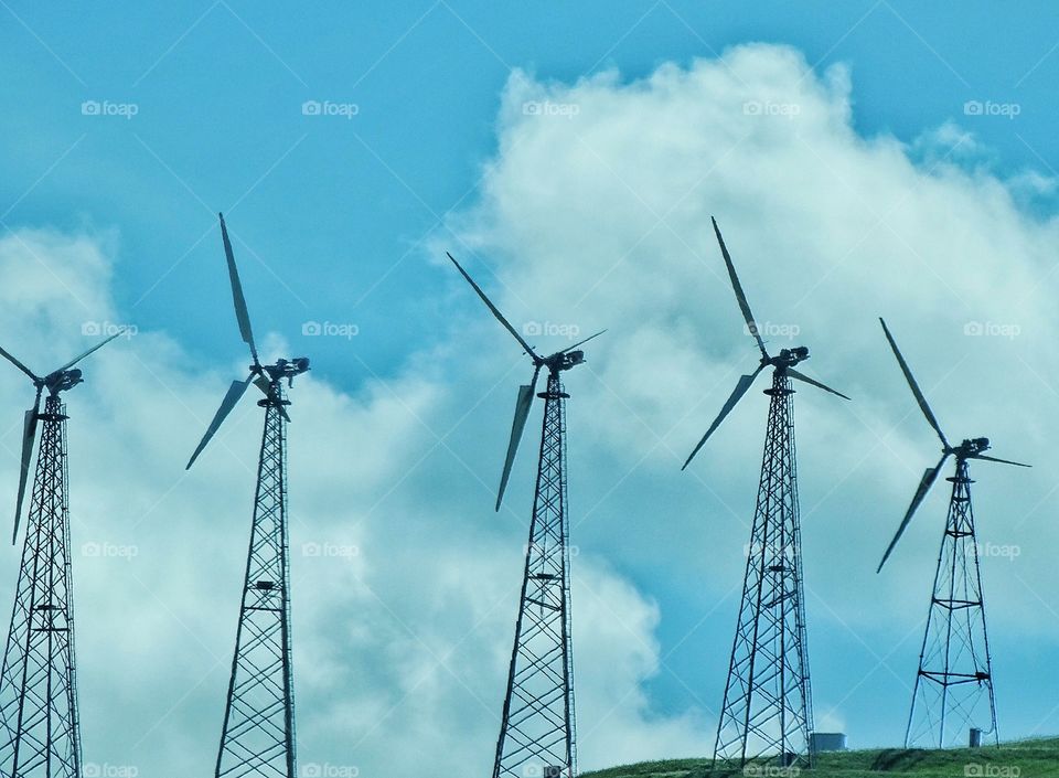 Wind Power Turbines. Spinning Turbines At A California Renewable Energy Site
