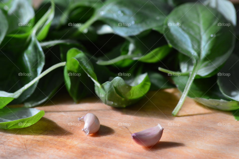 Ingredients for a delicious dinner of salmon and spinach