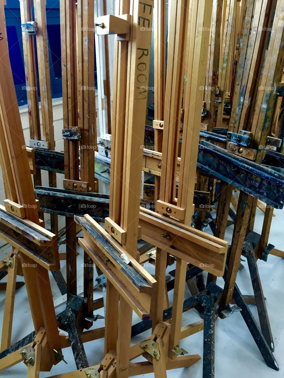 Easels in Gallery. Here a a bunch of easels in a studio art space 