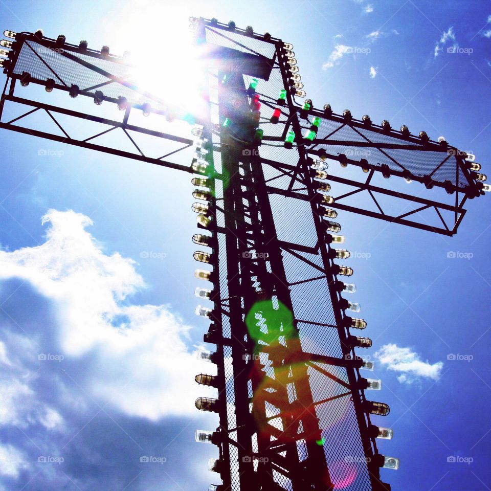 Cross With Lights. Large cross on the Niagara escarpment in Ontario