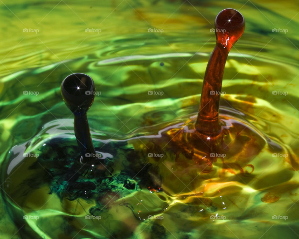 Water Drops - Red and Green with green/yellow background.