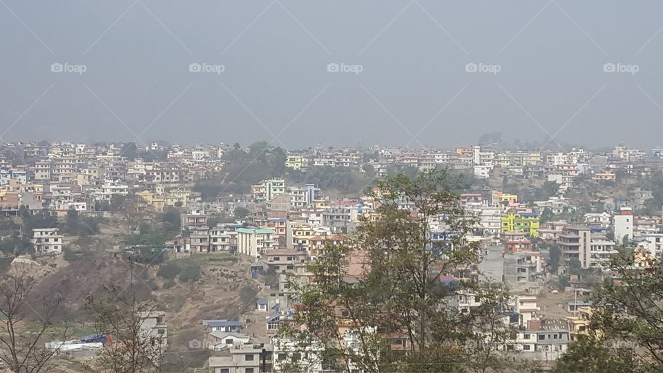 Rooftop view of hazy Kathmandu