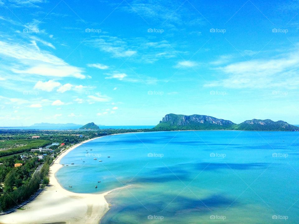 High angle view from the observation deck  Beautiful sea and beach with clear skies.  I took it with my phone.