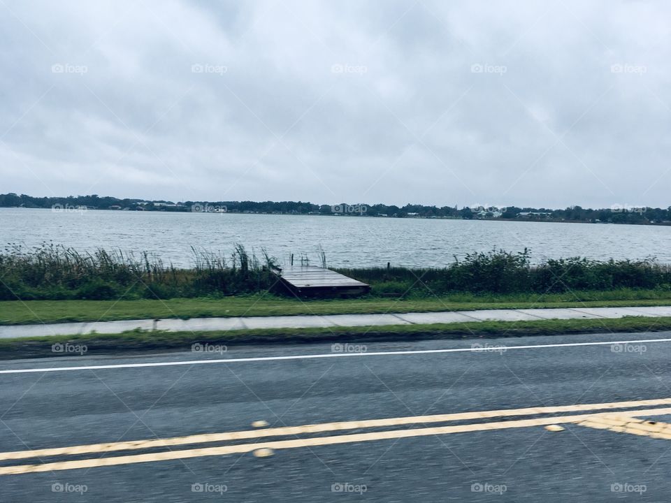 Florida skyline with lake and bridge 