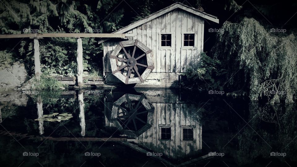 Cabin with water wheel