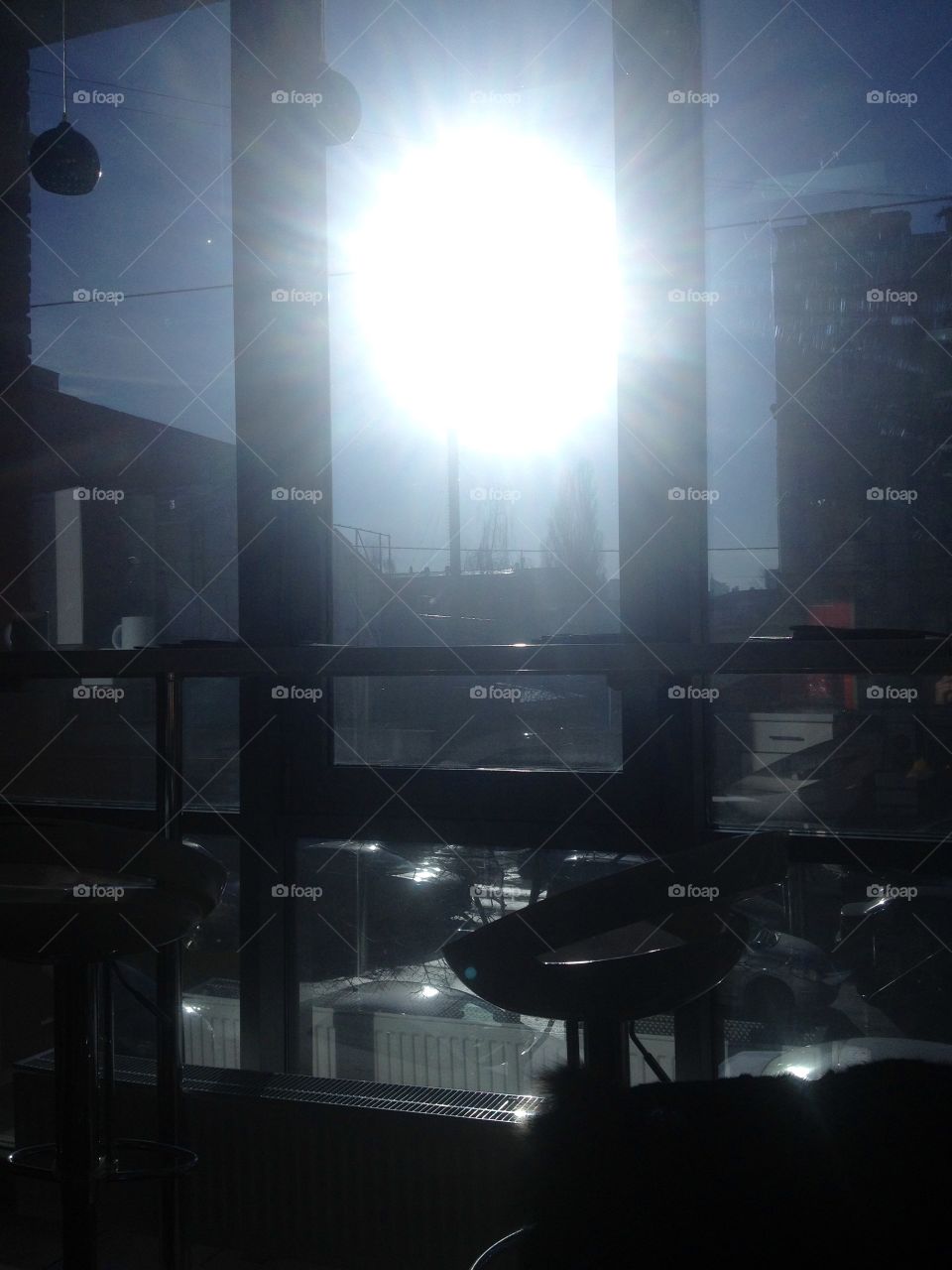 Sunshine towards the window in the office room