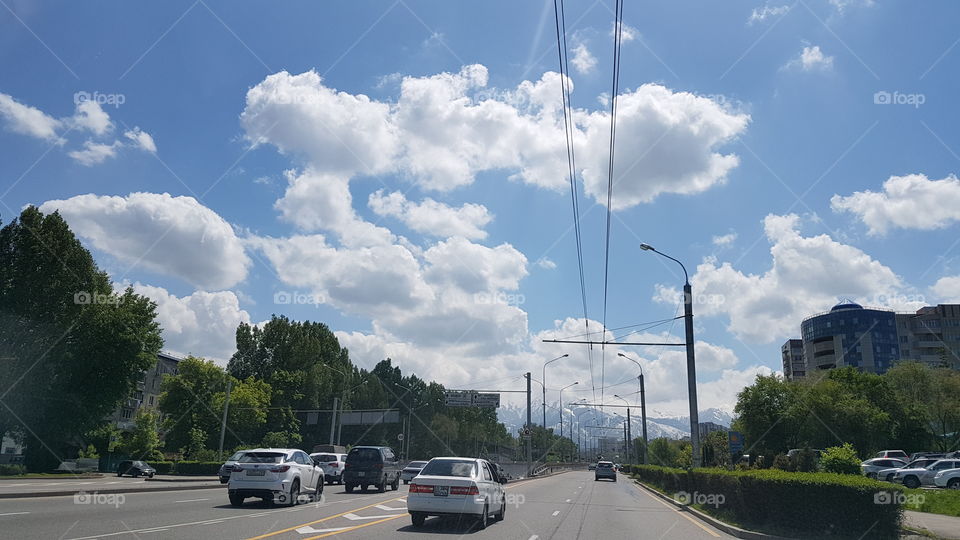 beautiful road view with clouds
