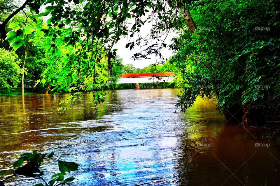Covered bridge on the river in Indiana 