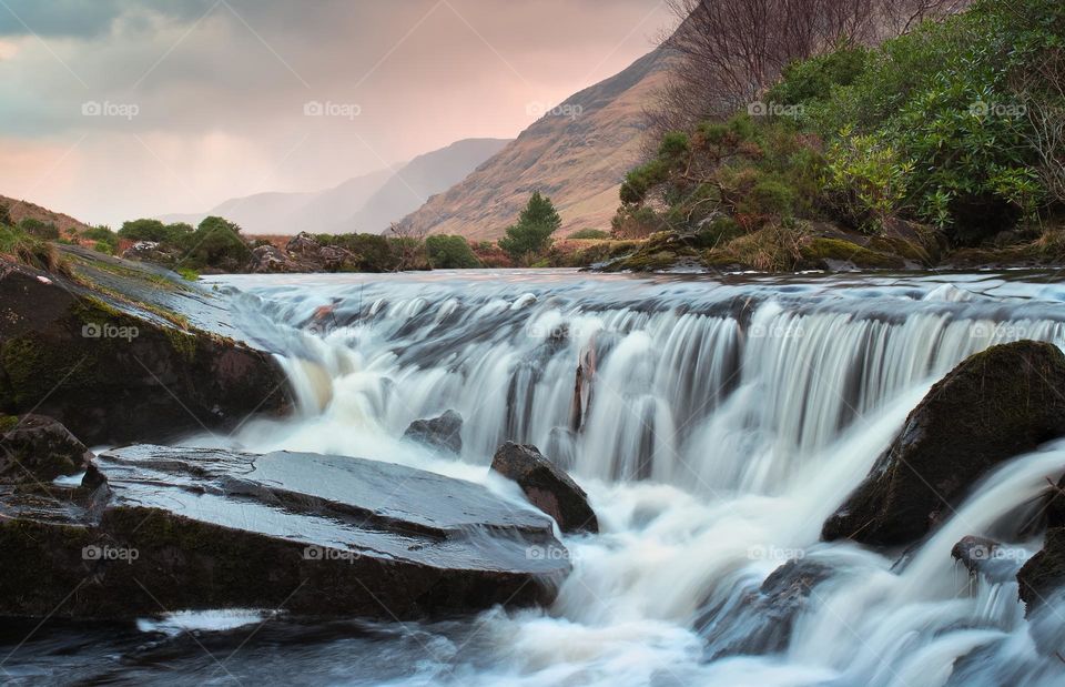 Long exposure, waterfall on river Erriff at Aesleagh, county Mayo, Ireland