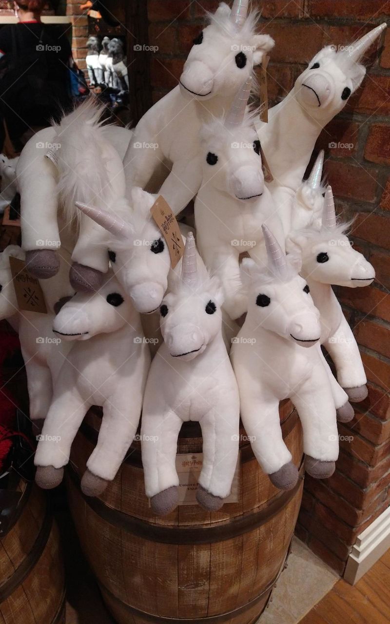 Stuffed Animal Unicorns at a Harry Potter Store NYC