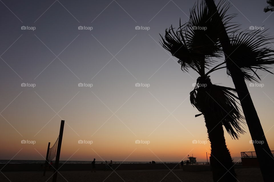 silhouette of volleyball court at venice beach