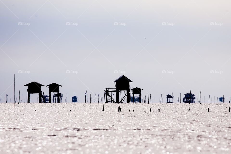 Stilt houses in the gulf of Thailand