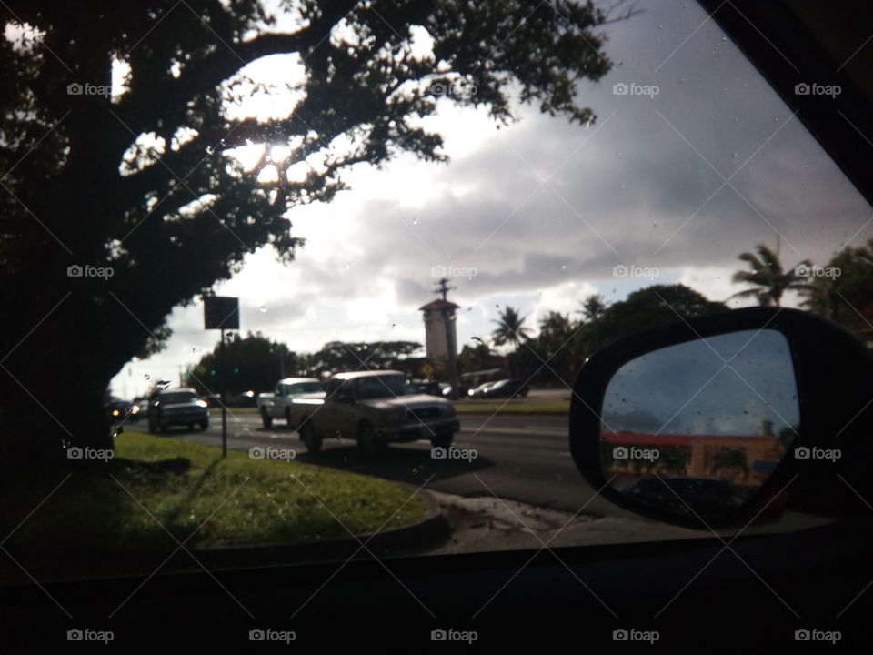 car mirror clouds