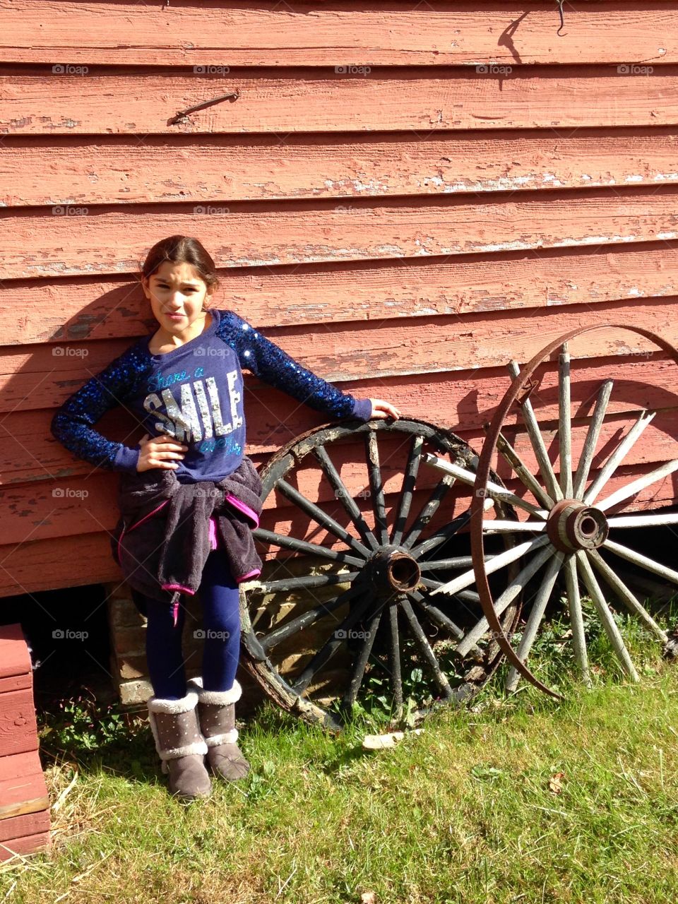 Wagon wheels by the Red Barn