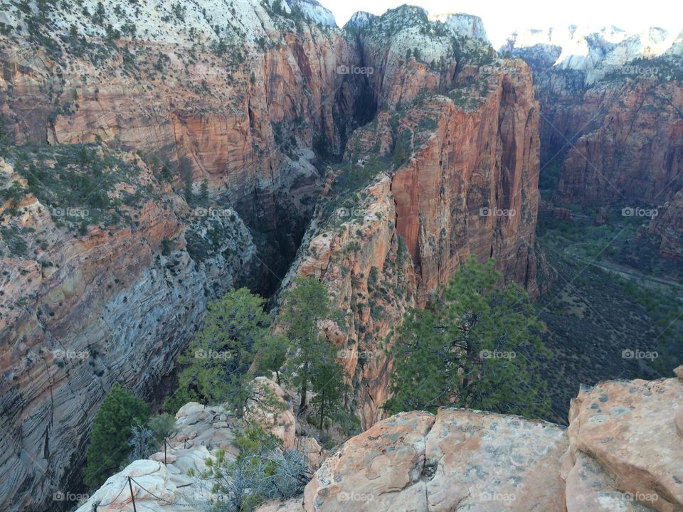 Angels Landing in Zion NP Utah. Hiking Angels Landing in April 2014. Looking down from near the top of the trail. Zion National Park, Utah