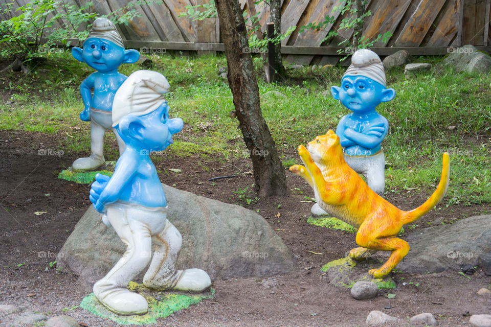 Smurfs figures at theme park in Halmstad in Sweden.