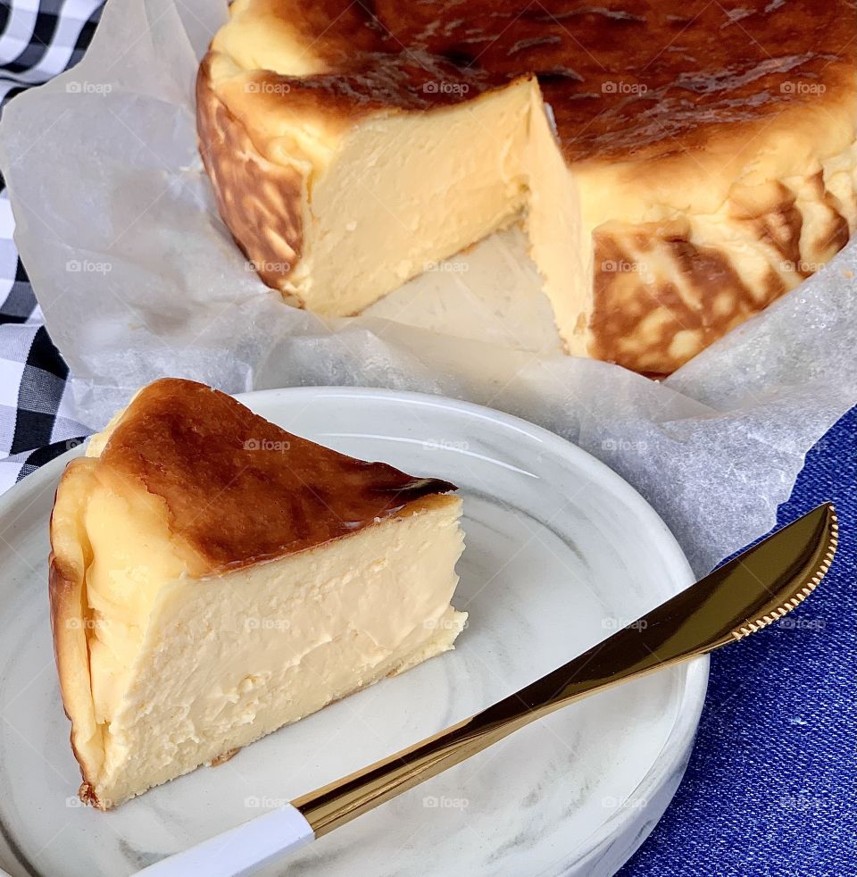 Basque burnt cheesecake with creamy and oozy insides 