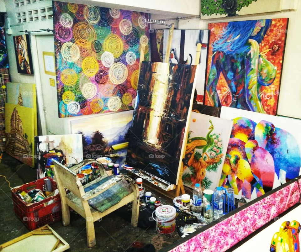 colourful painters studio