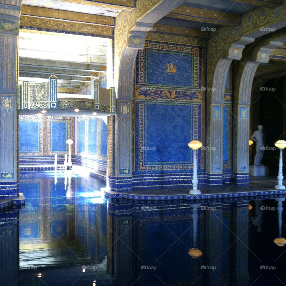 Beautiful pool and diving brd. Diving board at the pool at Hearst castle. 