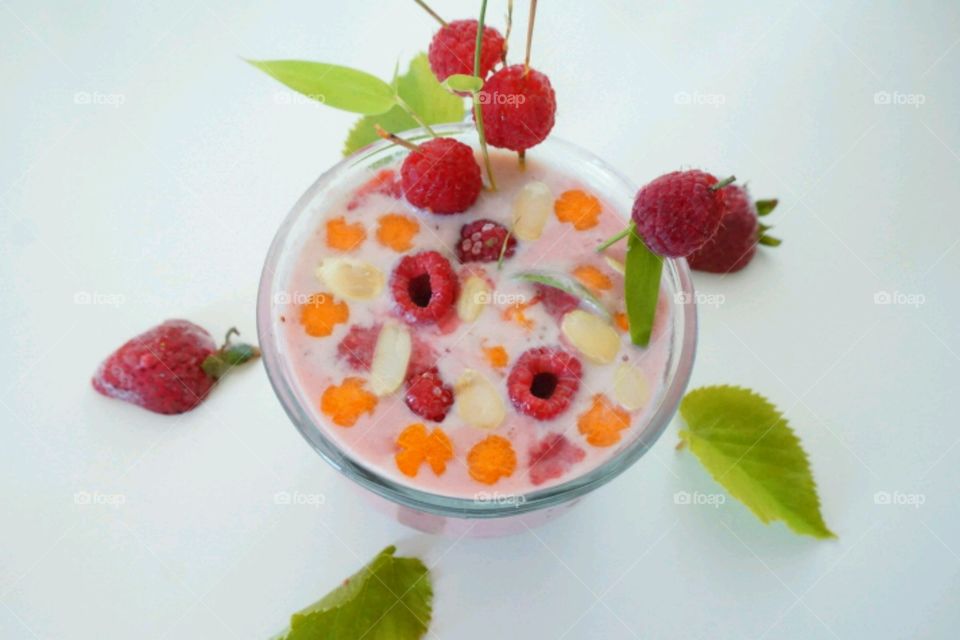 Fresh Fruit Smoothie -Berries  Smoothie - carrots,  raspberries , strawberries and Almond