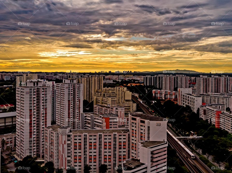 sunset in the city with beautiful sky