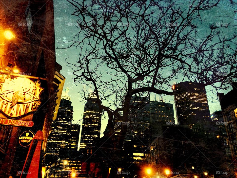 Vintage Toronto city at night