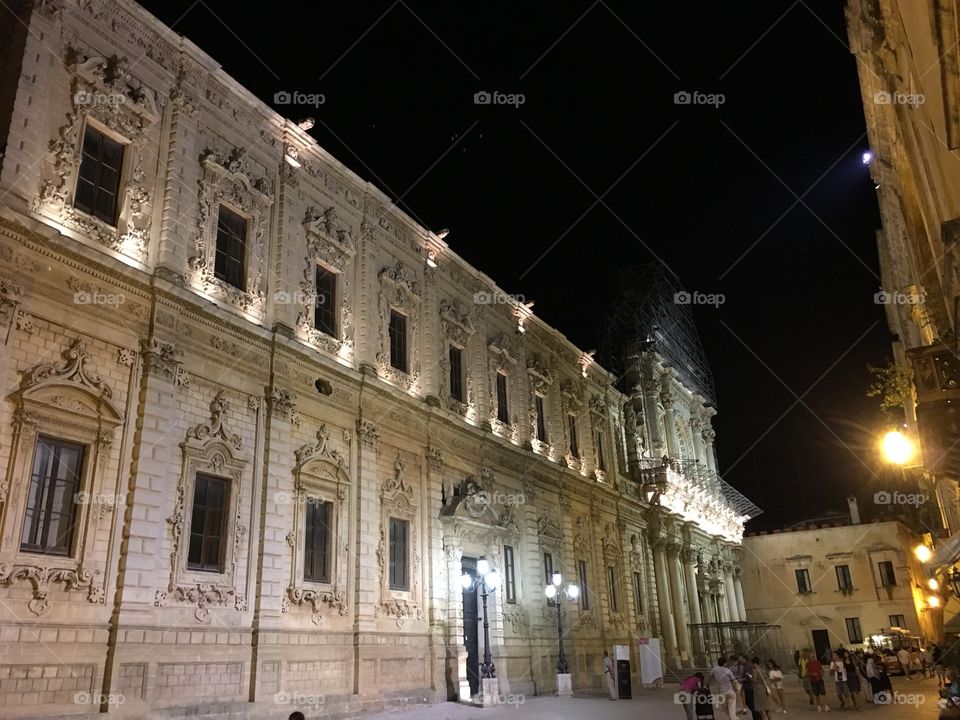 Basilica of Santa Croce by night, Lecce, Puglia, Italy