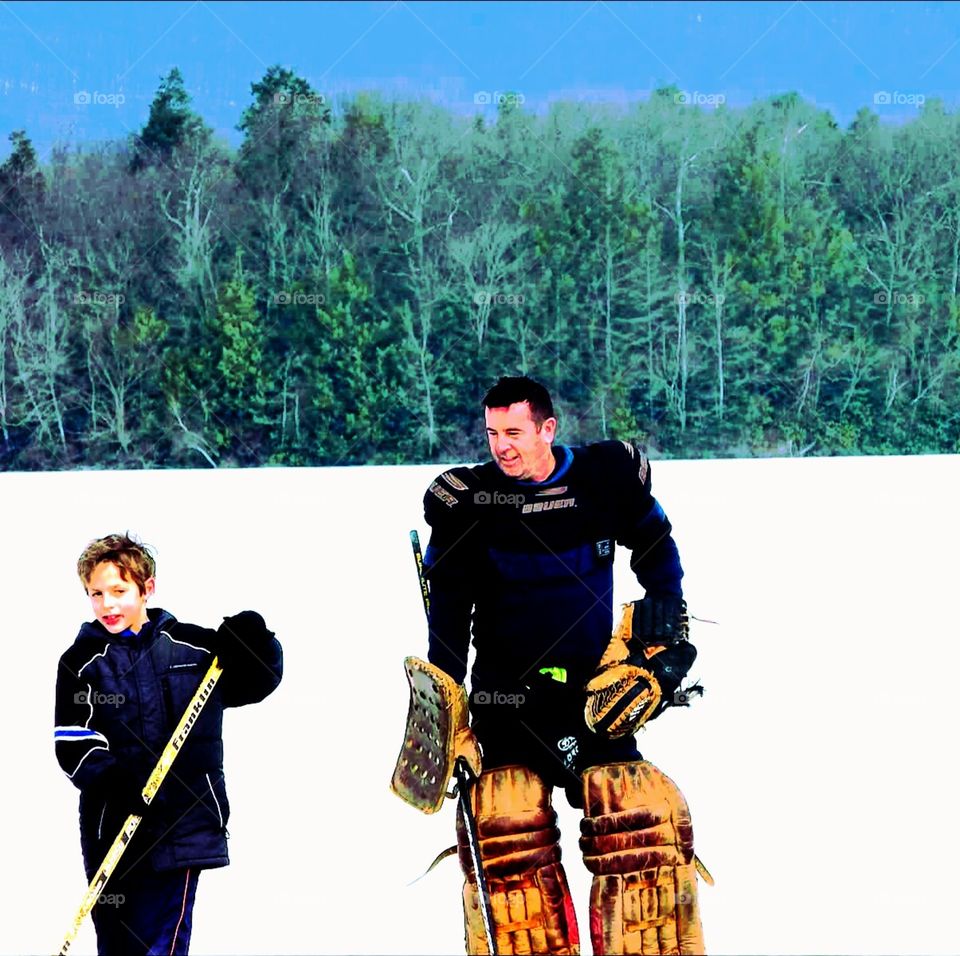 Pond Hockey. playing pond hockey at the cabins