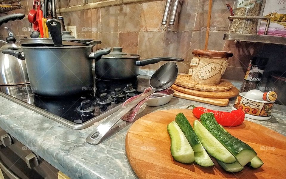 This is my kitchen where my wife was making a soup for me. It was very good. 