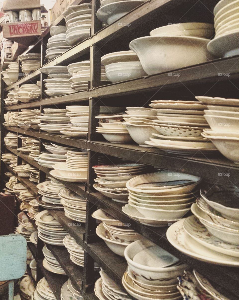wall of dishes