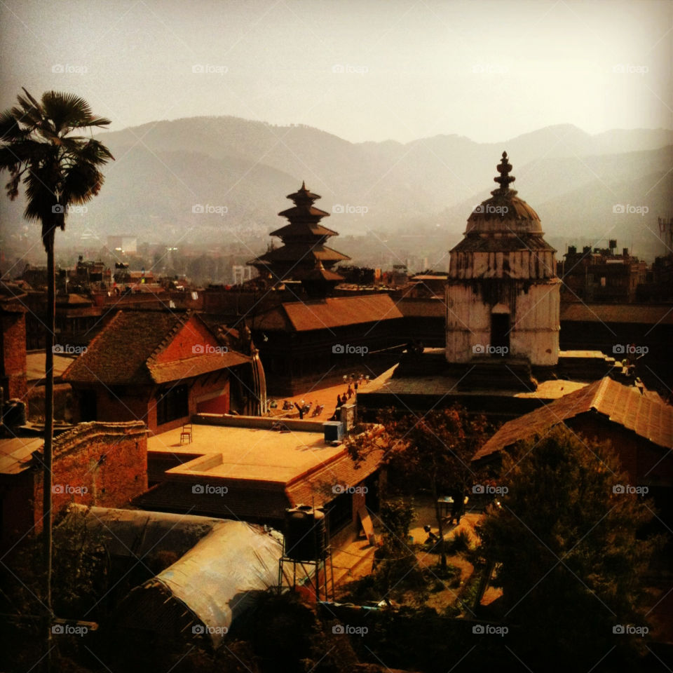 Roof top view of city in Nepal